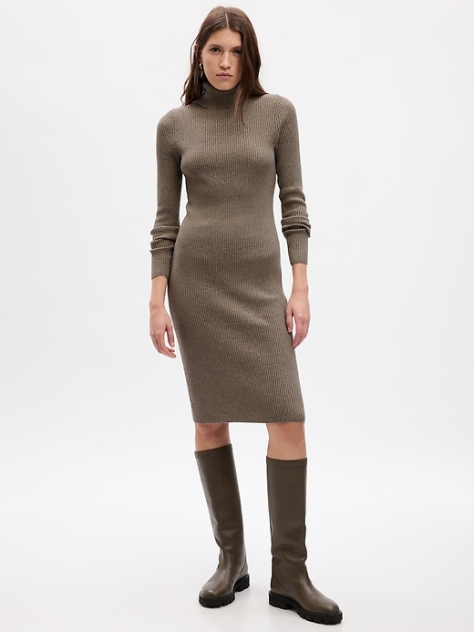 Image number 1 showing, Turtleneck Rib Midi Sweater Dress