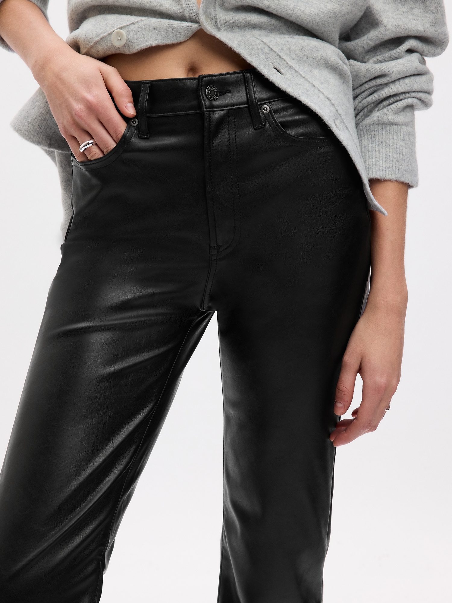 Womens High Waisted Leather Flared Pant Online at