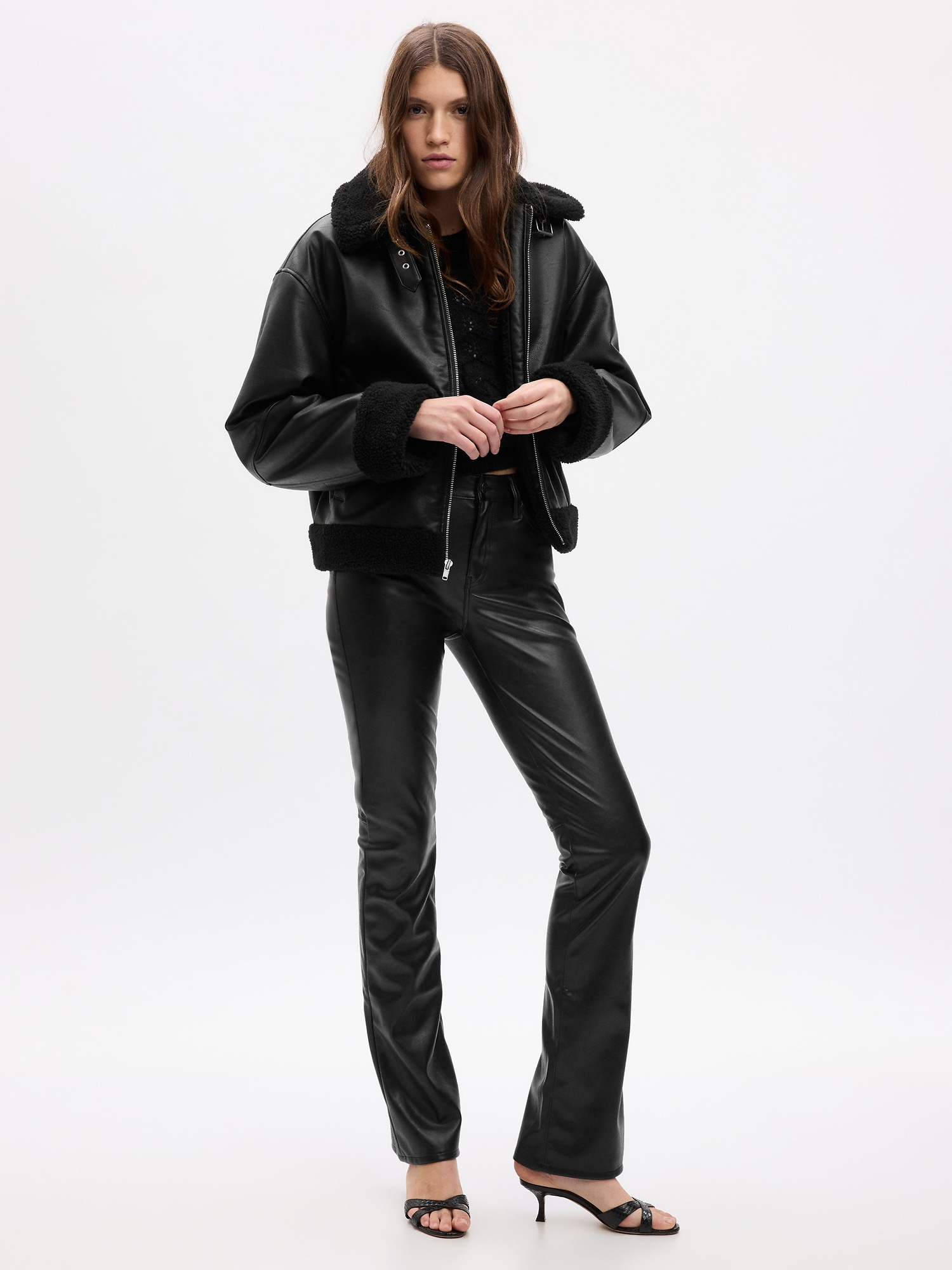 Mid Rise Vegan Patent Leather Baby Boot Pants