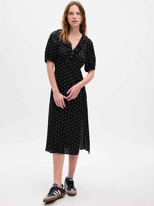 Image number 1 showing, Puff Sleeve Ruffle Midi Dress