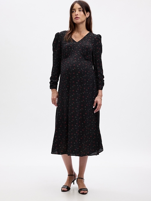 View large product image 1 of 1. Maternity Puff Sleeve Midi Dress