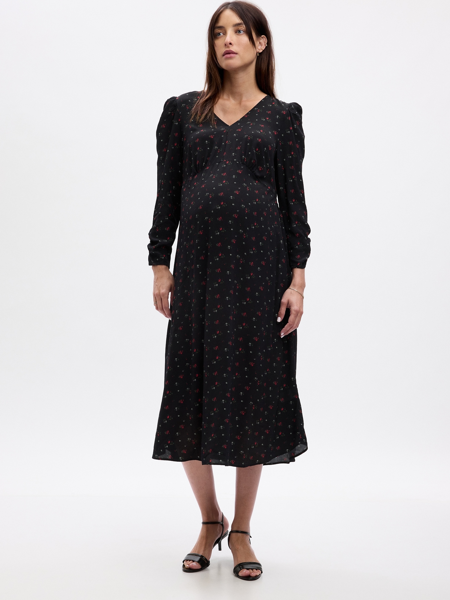 Maternity Puff Sleeve Midi Dress