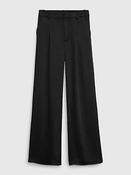 Black WOMEN Straight Fit High Waist Wide Leg Pocket Textured Polyester  Trousers 2630563