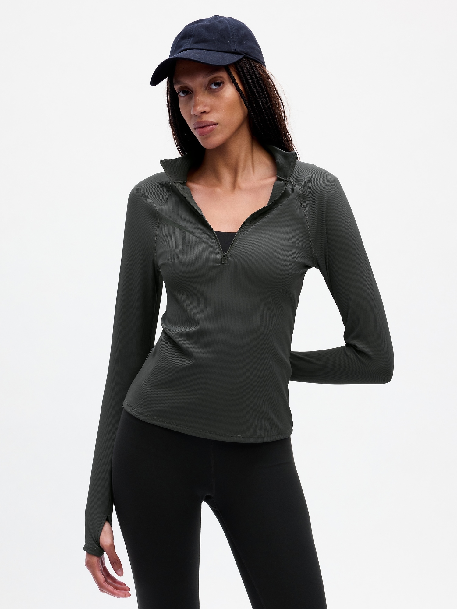 GapFit Studio Rib Quarter-Zip Top