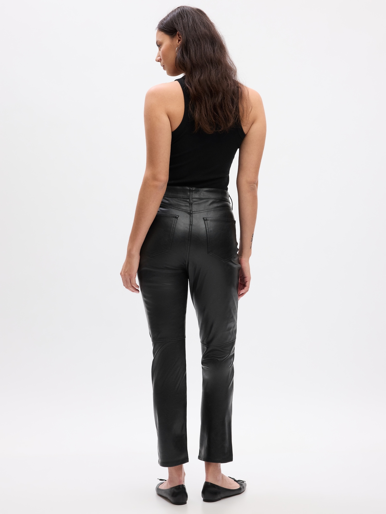 JDEFEG Petite Leather Pants for Women Womens High Waisted Slim