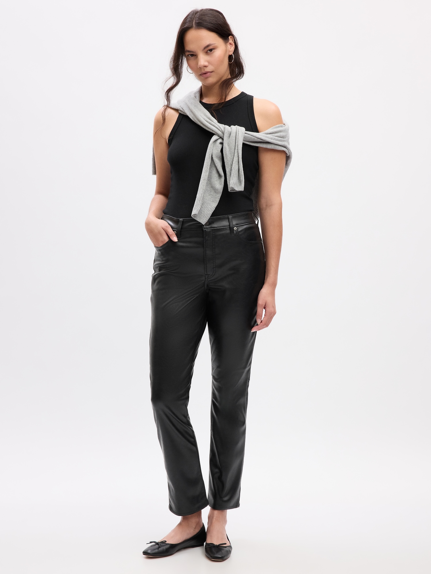 Faux Leather Trousers, Black Faux Leather Trousers