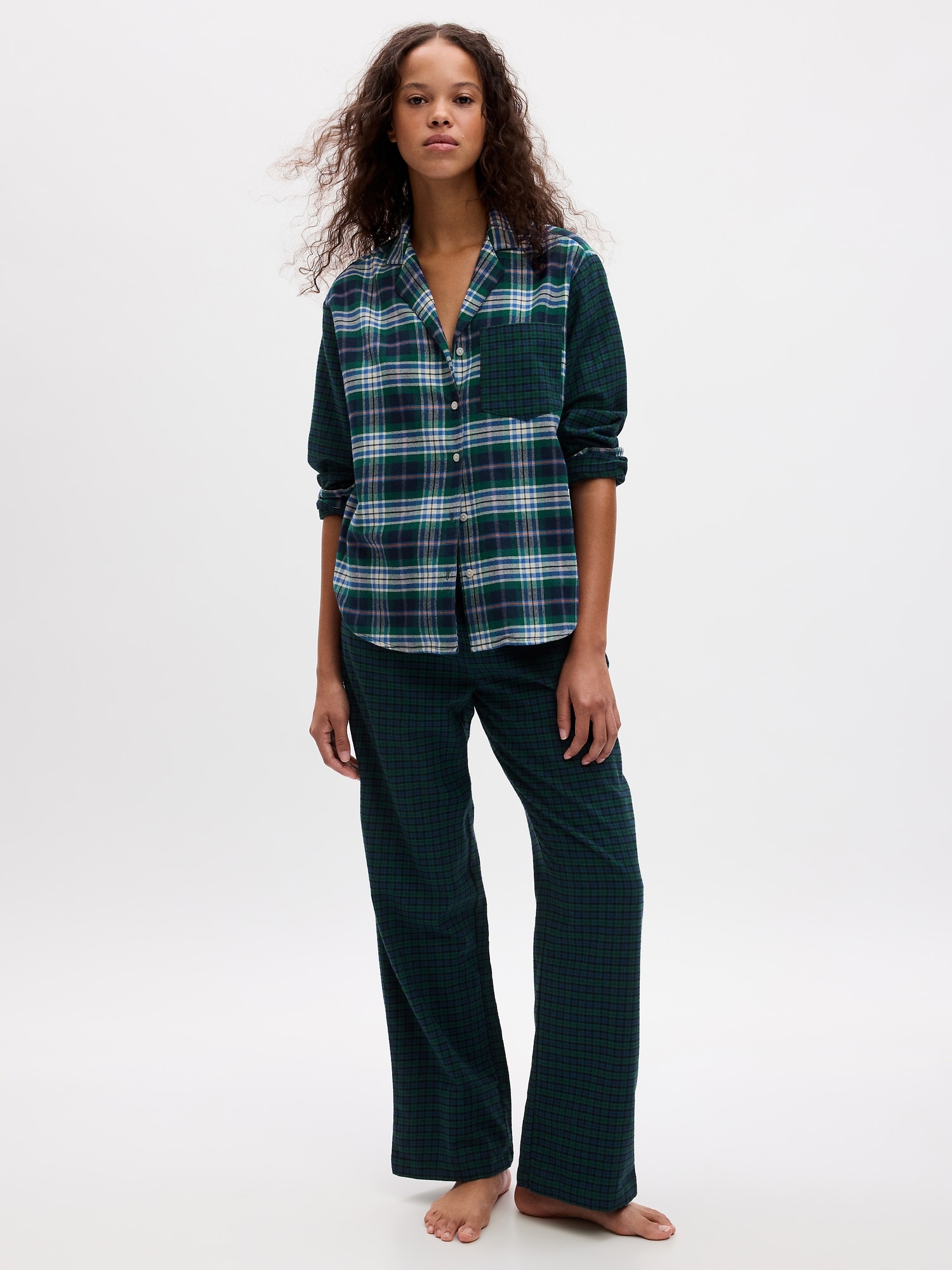 Womens Pajama Set 100% Cotton Flannel Woven Plaid Pajamas Long Sleeve  Sleepwear Loungewear S~XL 