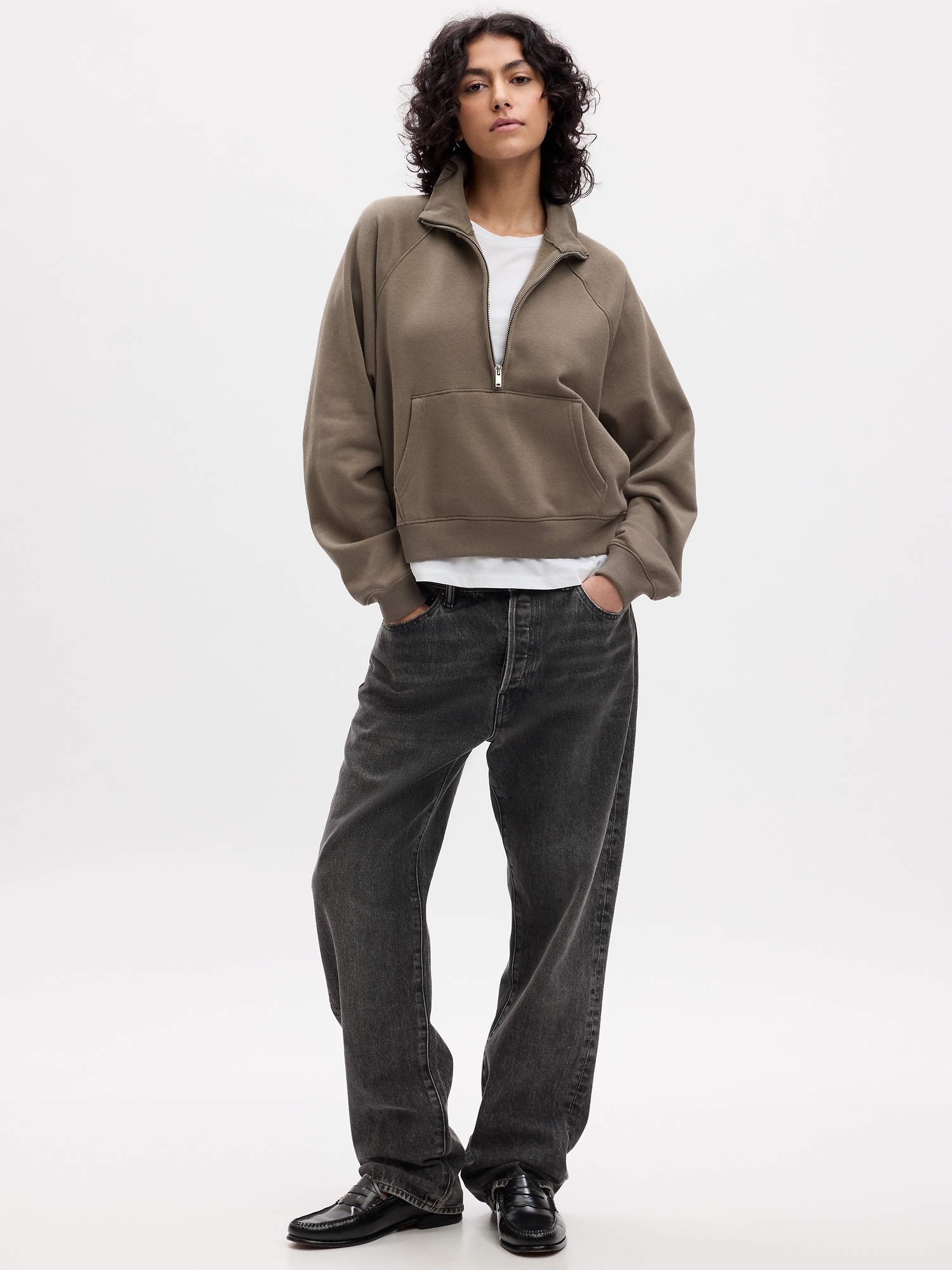 Yyeselk Womens Cropped Sweatshirts Fashion Half Zip V-Neck Long