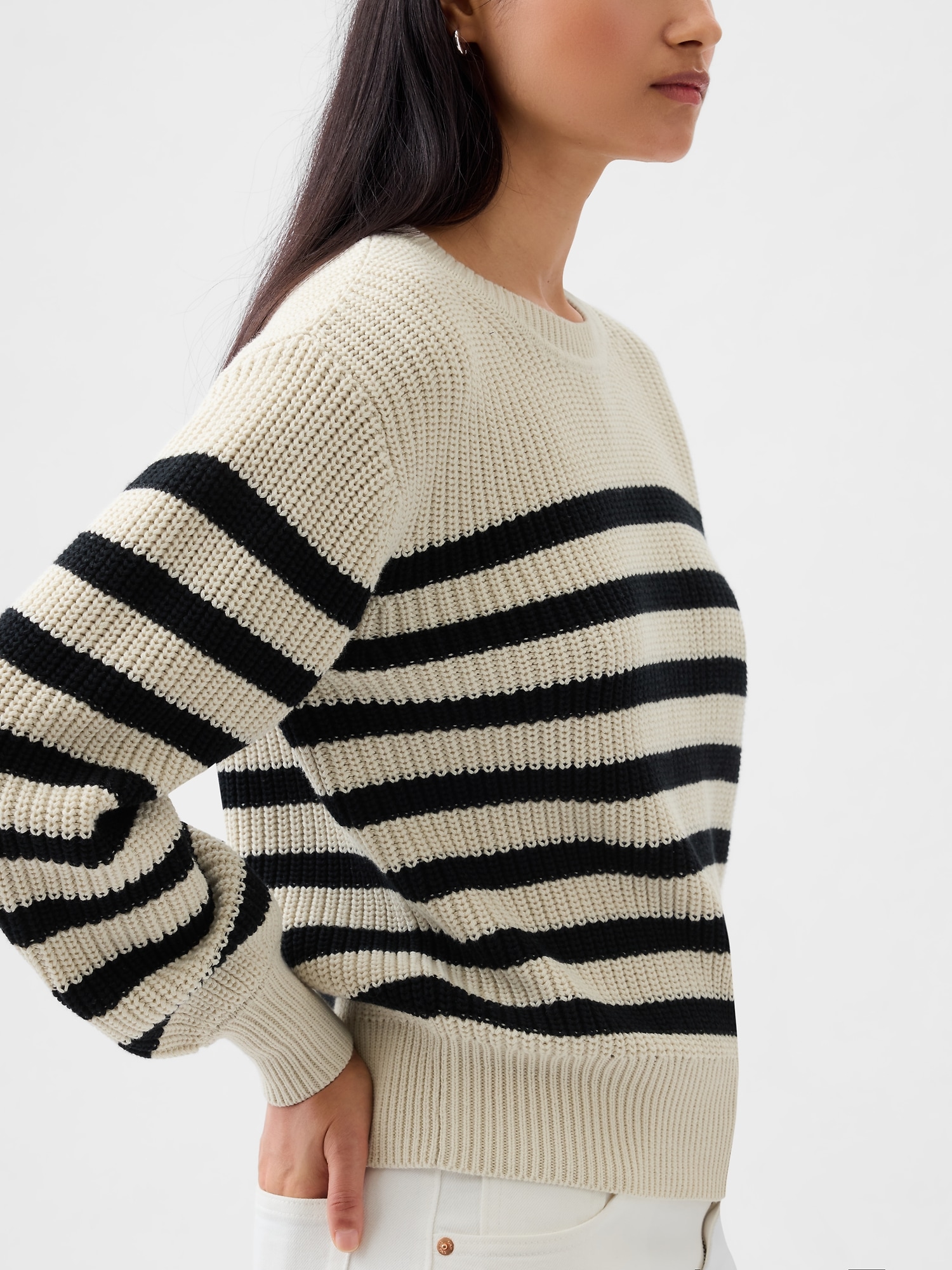 Shaker Stitch V-Neck Sweater - Light White Sand - Kiki