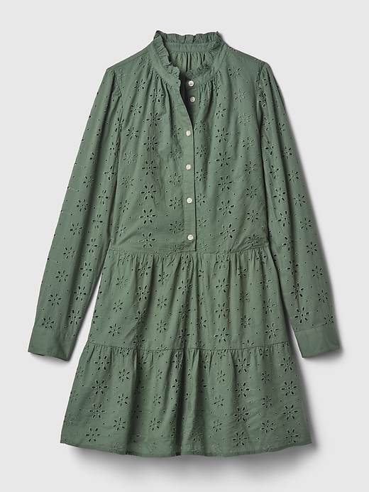 Eyelet Tiered Mini Shirtdress