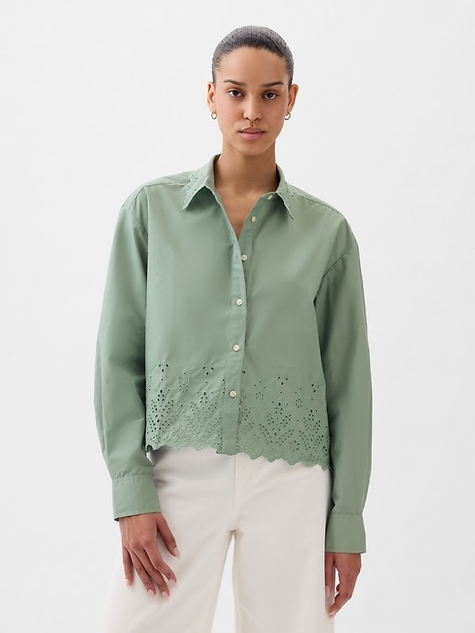 Image number 1 showing, Eyelet Cropped Shirt