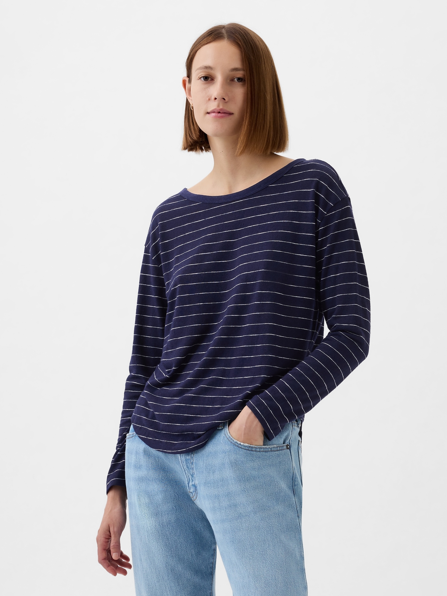 Linen-Blend Boatneck T-Shirt