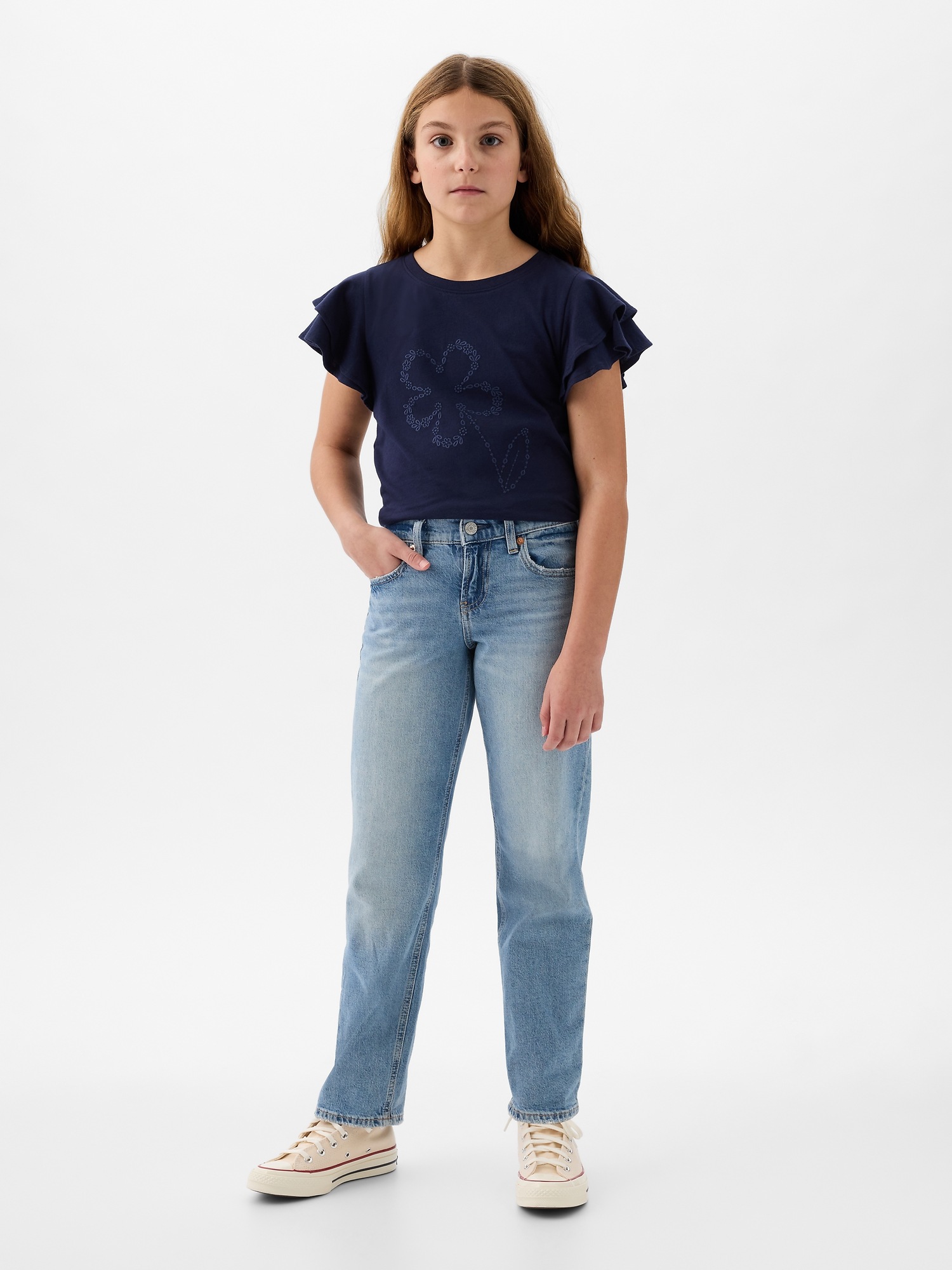2pcs Girls Ruffle Trim Cute Cartoon Unicorn Graphic T-shirt Top & * Hem  Elastic Waist Shorts Set Kids Summer Clothes