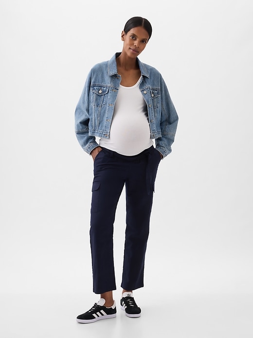 Image number 1 showing, Maternity Under Belly Linen-Cotton Cargo Pants