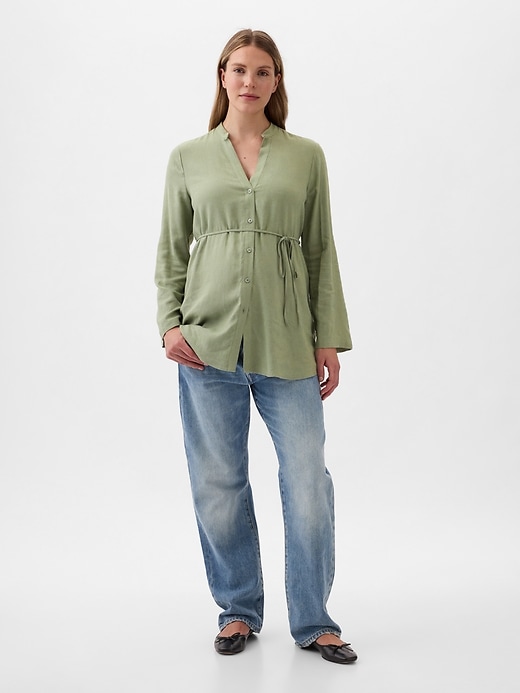 Image number 1 showing, Maternity Linen-Blend Shirt