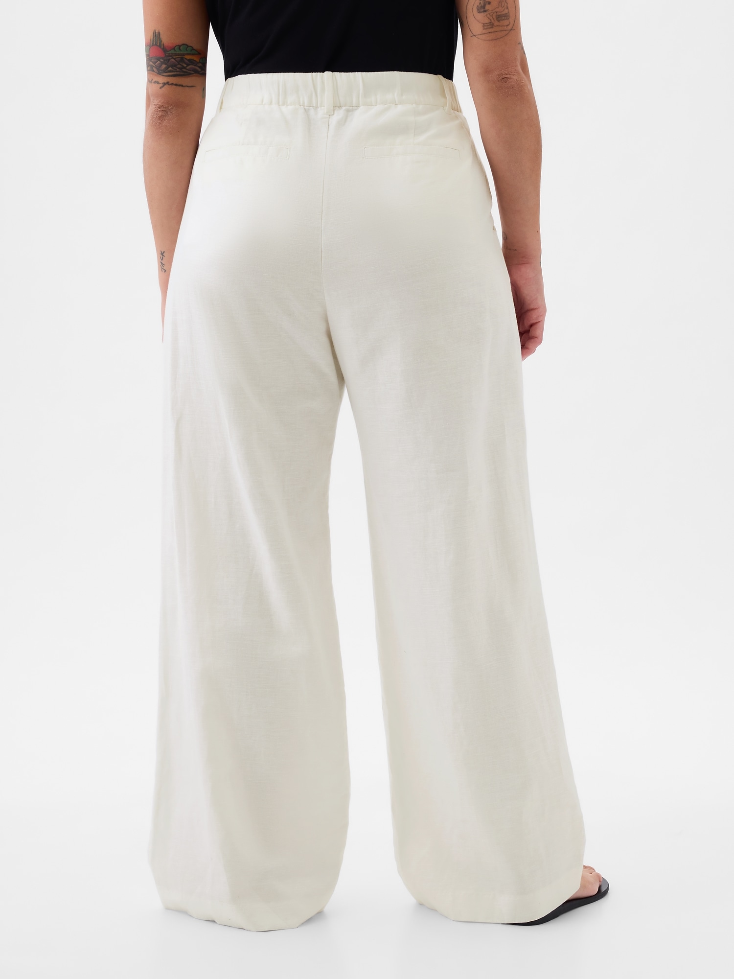 Women Cotton Linen High Waist Straight Leg Pants K6048