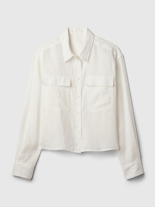 Image number 4 showing, 100% Linen Cropped Shirt