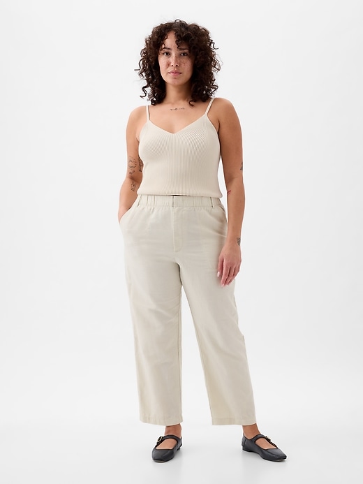 Image number 5 showing, High Rise Linen-Cotton Pull-On Pants