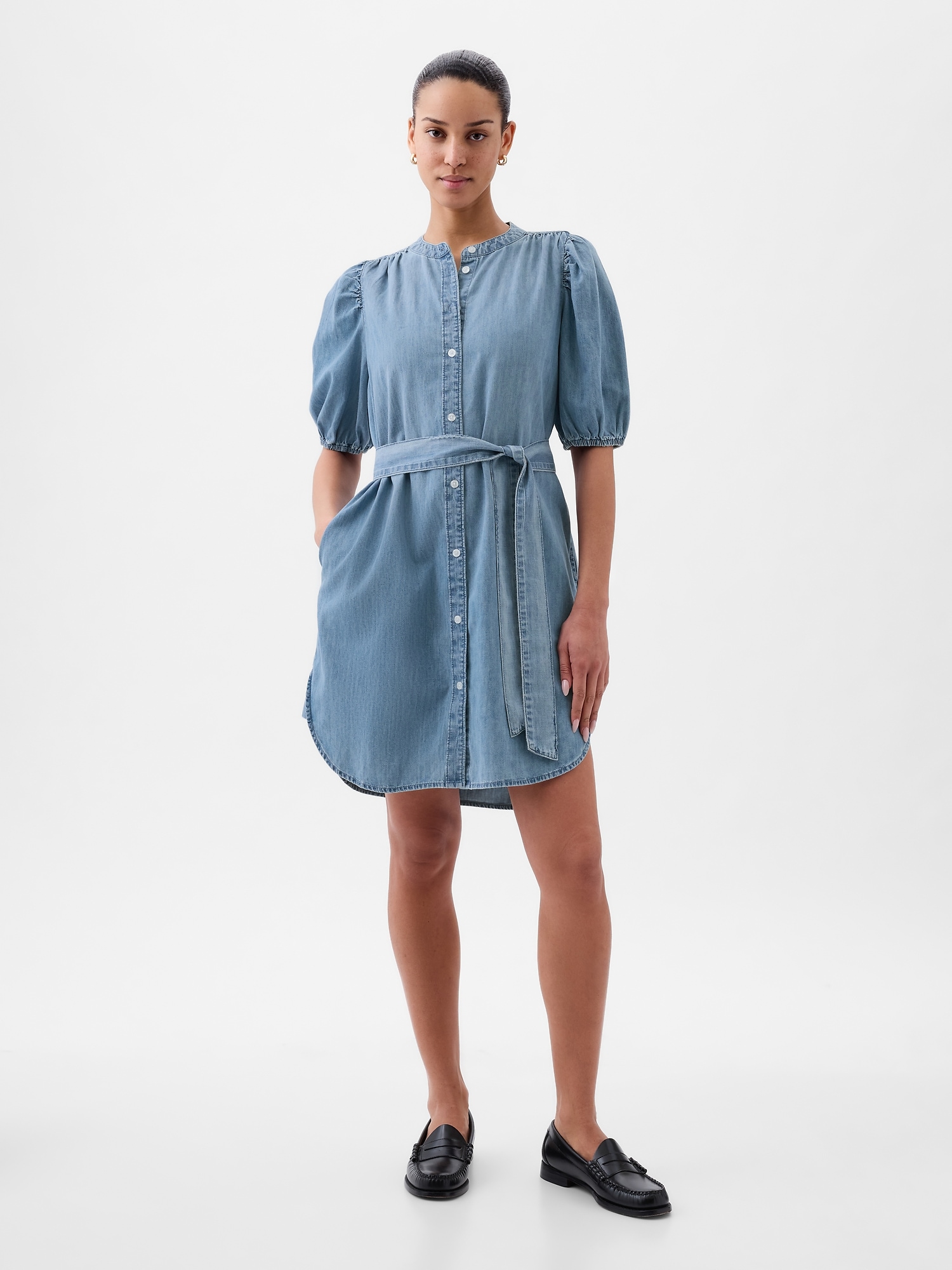 Puff Sleeve Denim Mini Dress