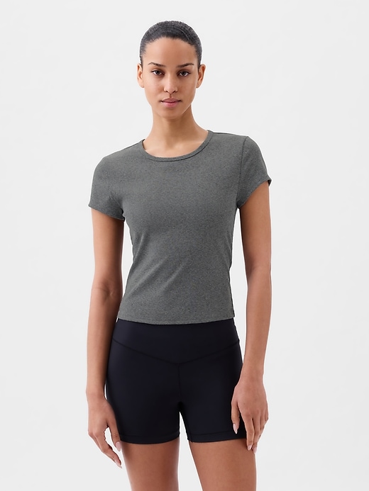 View large product image 1 of 13. GapFit Studio Rib Cropped T-Shirt