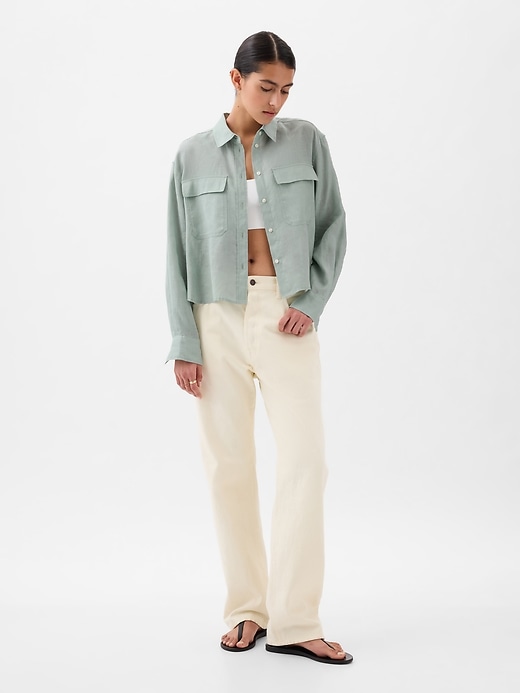 Image number 3 showing, 100% Linen Cropped Shirt