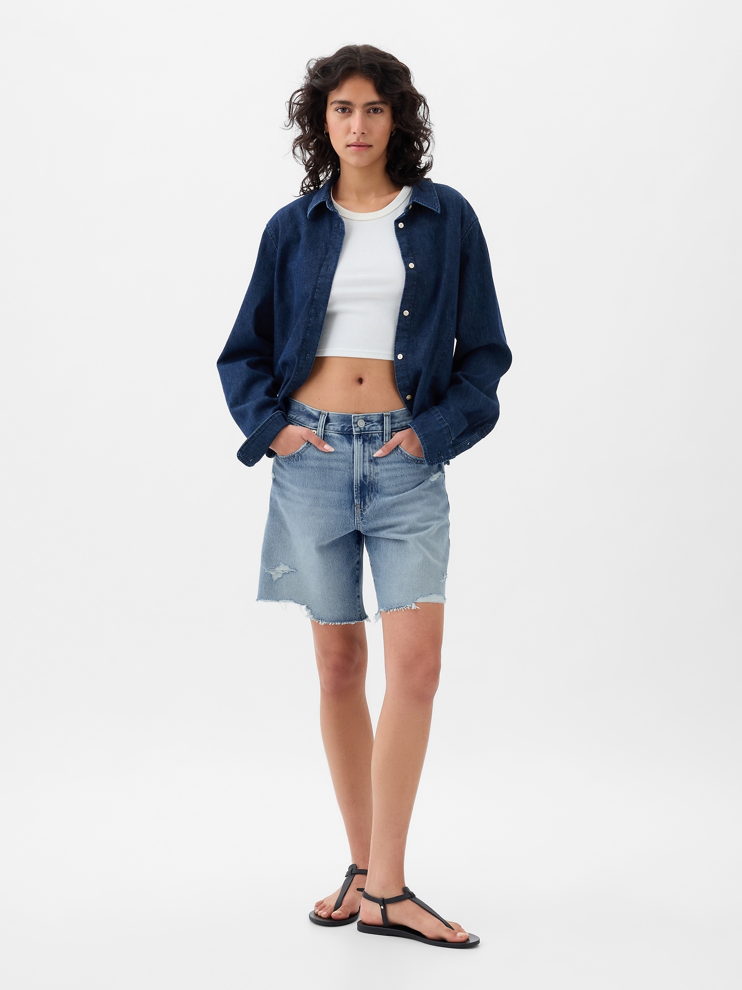 8" Mid Rise '90s Loose Denim Bermuda Shorts