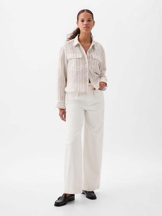 Image number 3 showing, 100% Linen Cropped Shirt