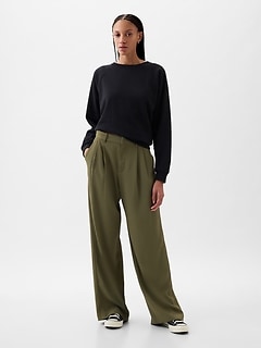 Army Green Brushed Wide Waistband Moto Leggings