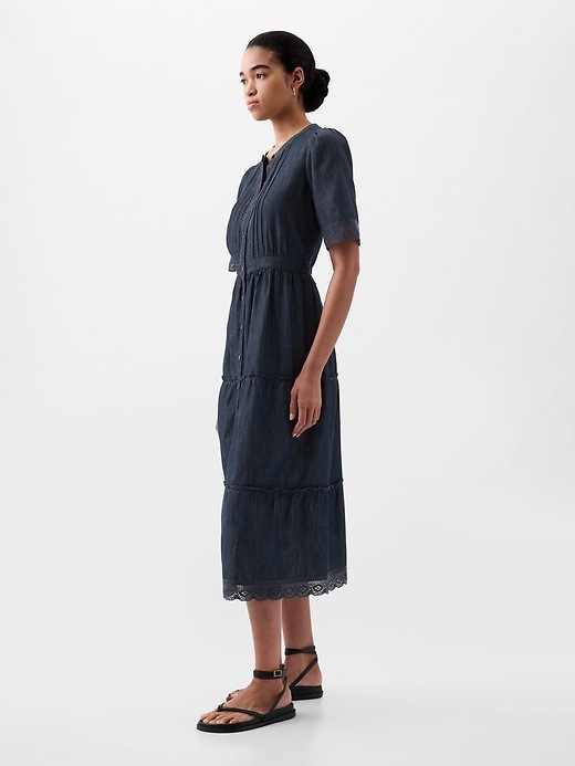 Image number 3 showing, Lace Denim Midi Dress