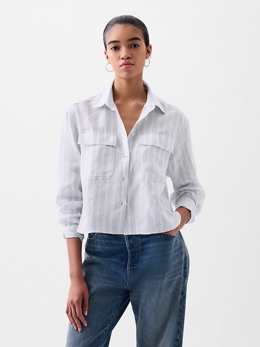 Image number 1 showing, 100% Linen Cropped Shirt