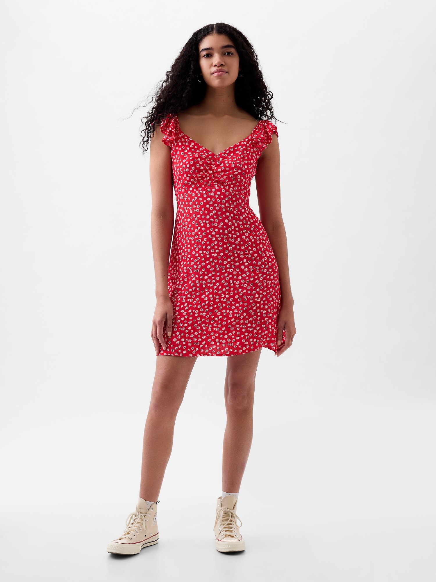 Floral Flutter Mini Dress - Red