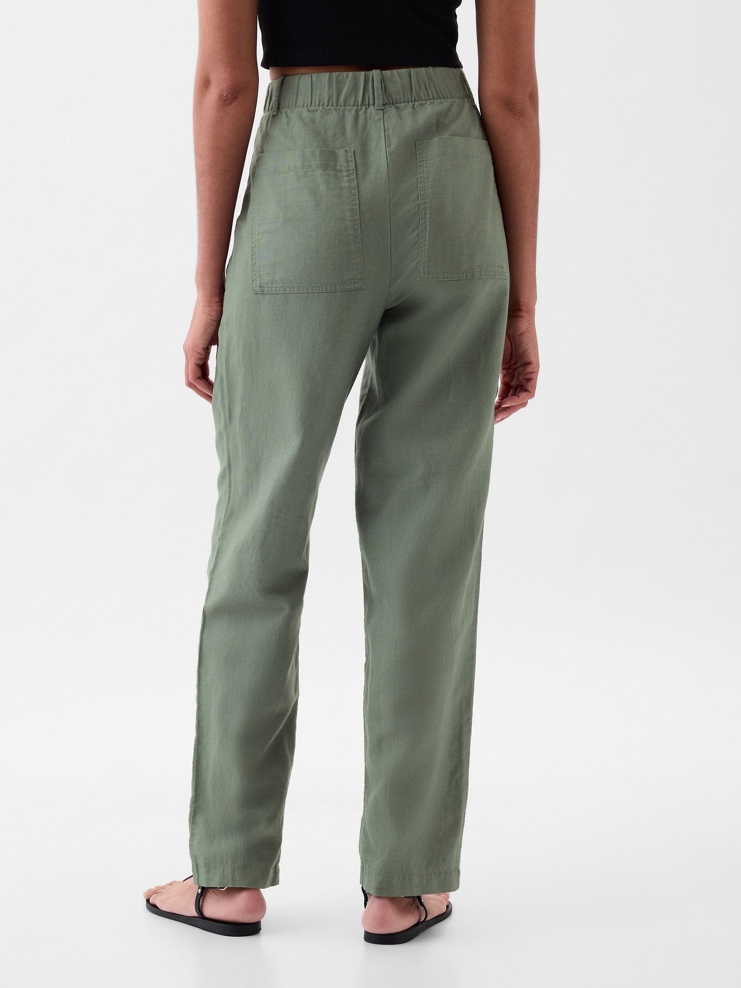 High Rise Linen-Cotton Pull-On Pants | Gap