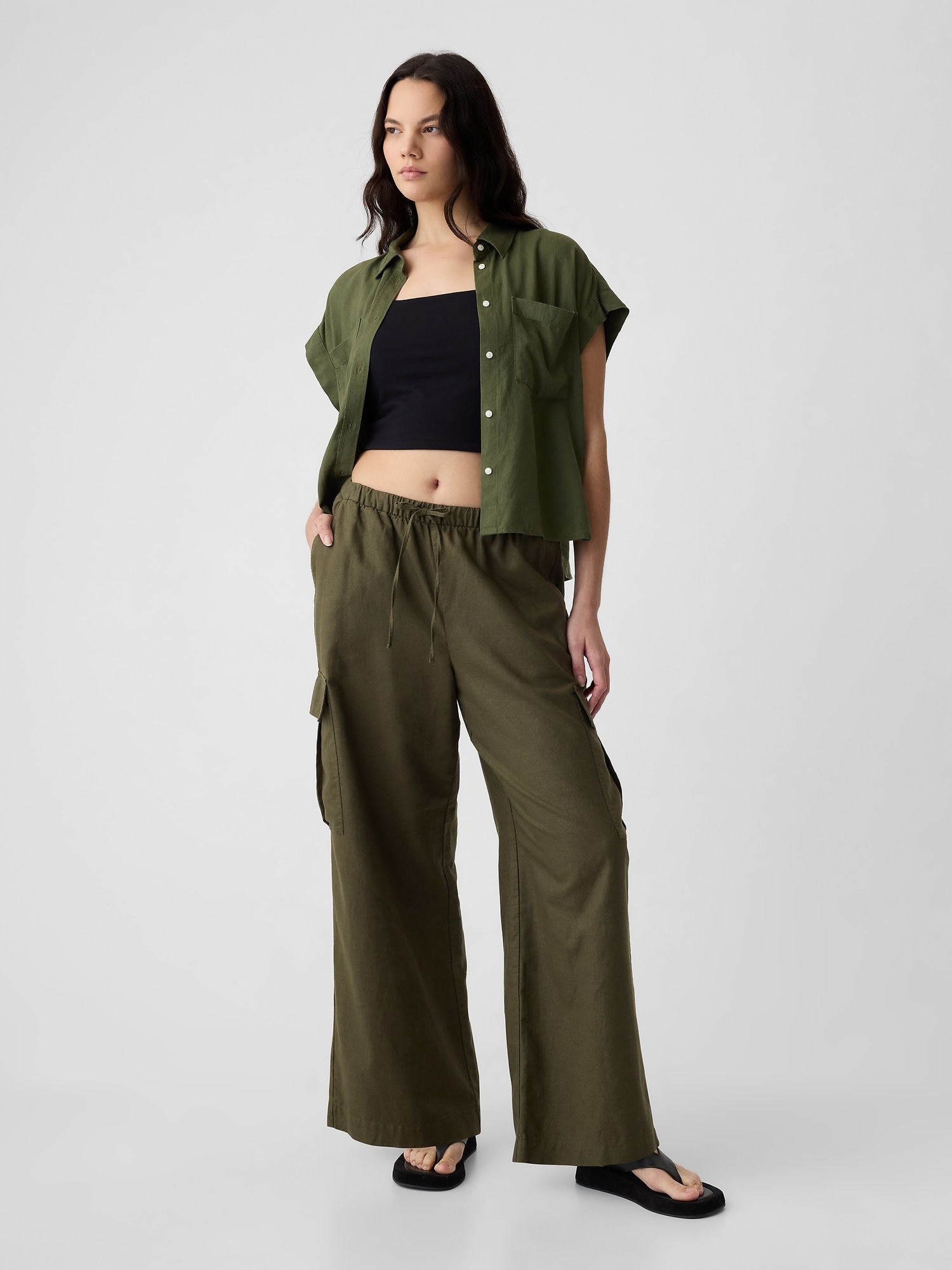 COTTON AND LYOCELL BLEND CARGO PANTS - Brown / Green