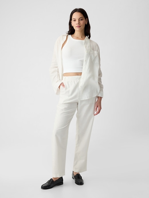 Image number 5 showing, High Rise Linen-Cotton Pull-On Pants