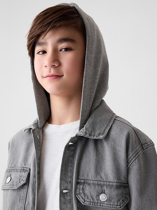 Image number 3 showing, Kids Hooded Denim Jacket