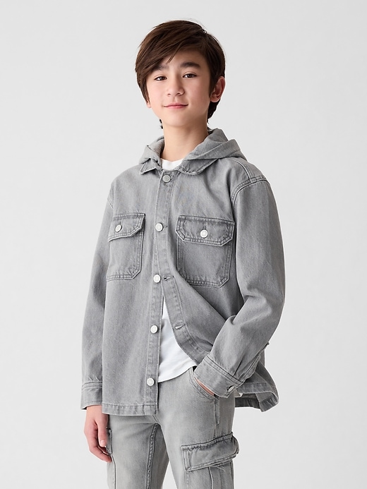 Image number 1 showing, Kids Hooded Denim Jacket