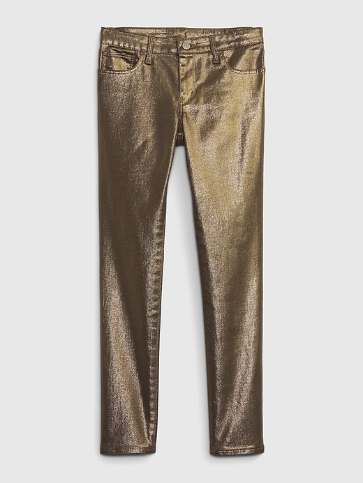 Image number 3 showing, Kids High Rise Metallic Foil Skinny Jeans