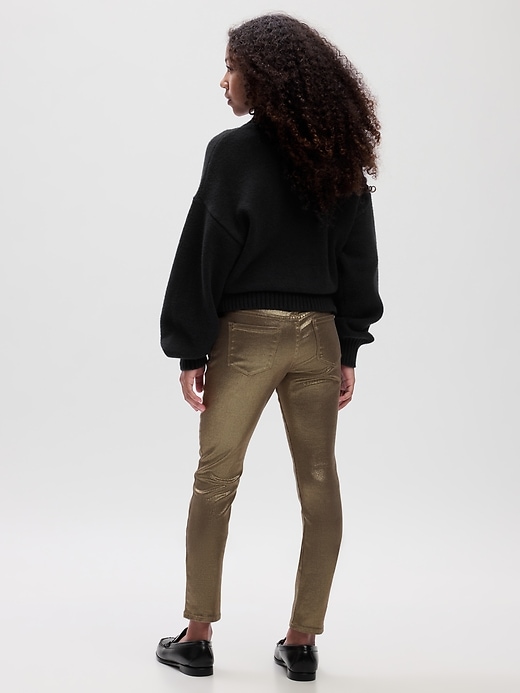 Image number 2 showing, Kids High Rise Metallic Foil Skinny Jeans