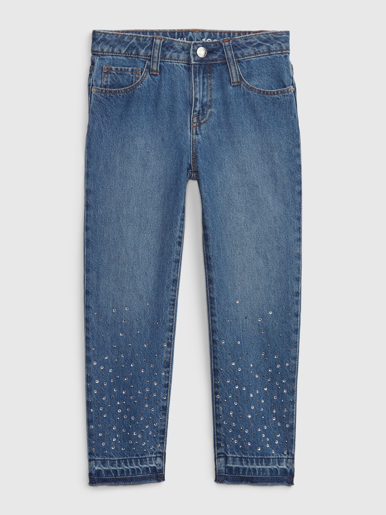 Kids Mid Rise Rhinestone Girlfriend Jeans