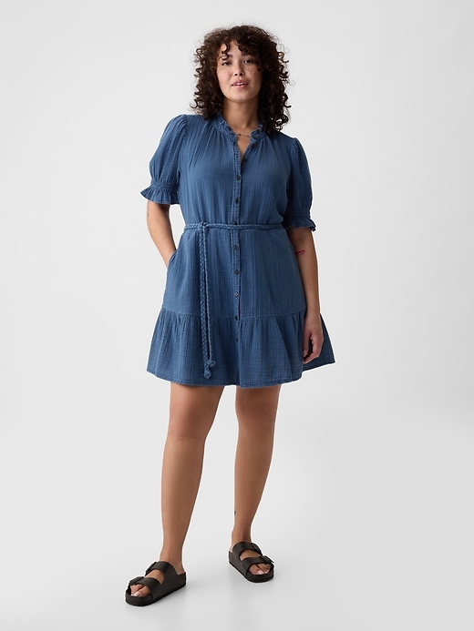 Image number 5 showing, Crinkle Gauze Denim Mini Dress