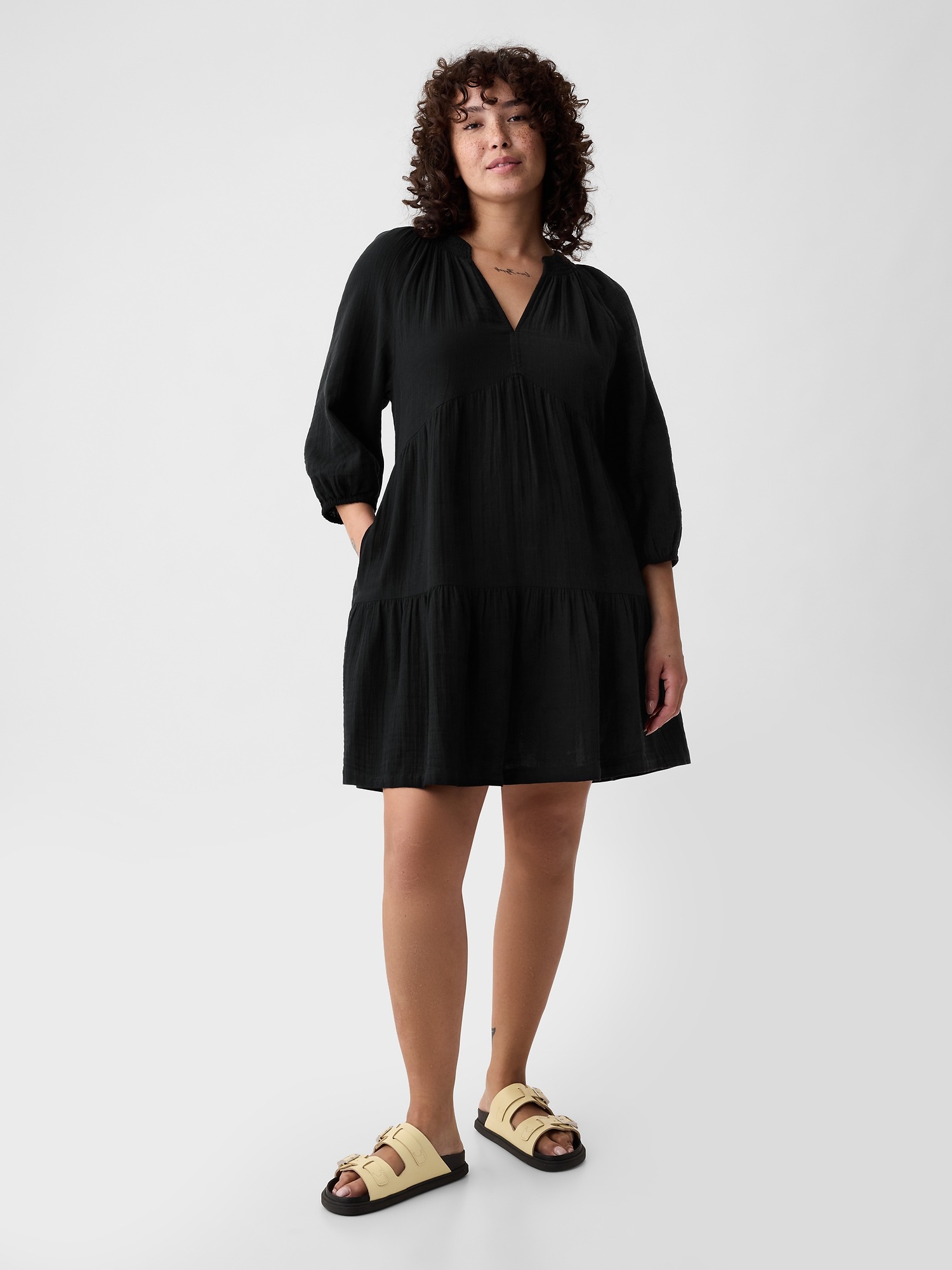 Crinkle Gauze Tiered Mini Dress | Gap