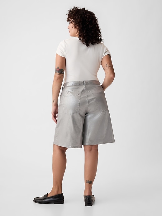 Image number 6 showing, 11.5" Mid Rise Metallic Longline Denim Shorts