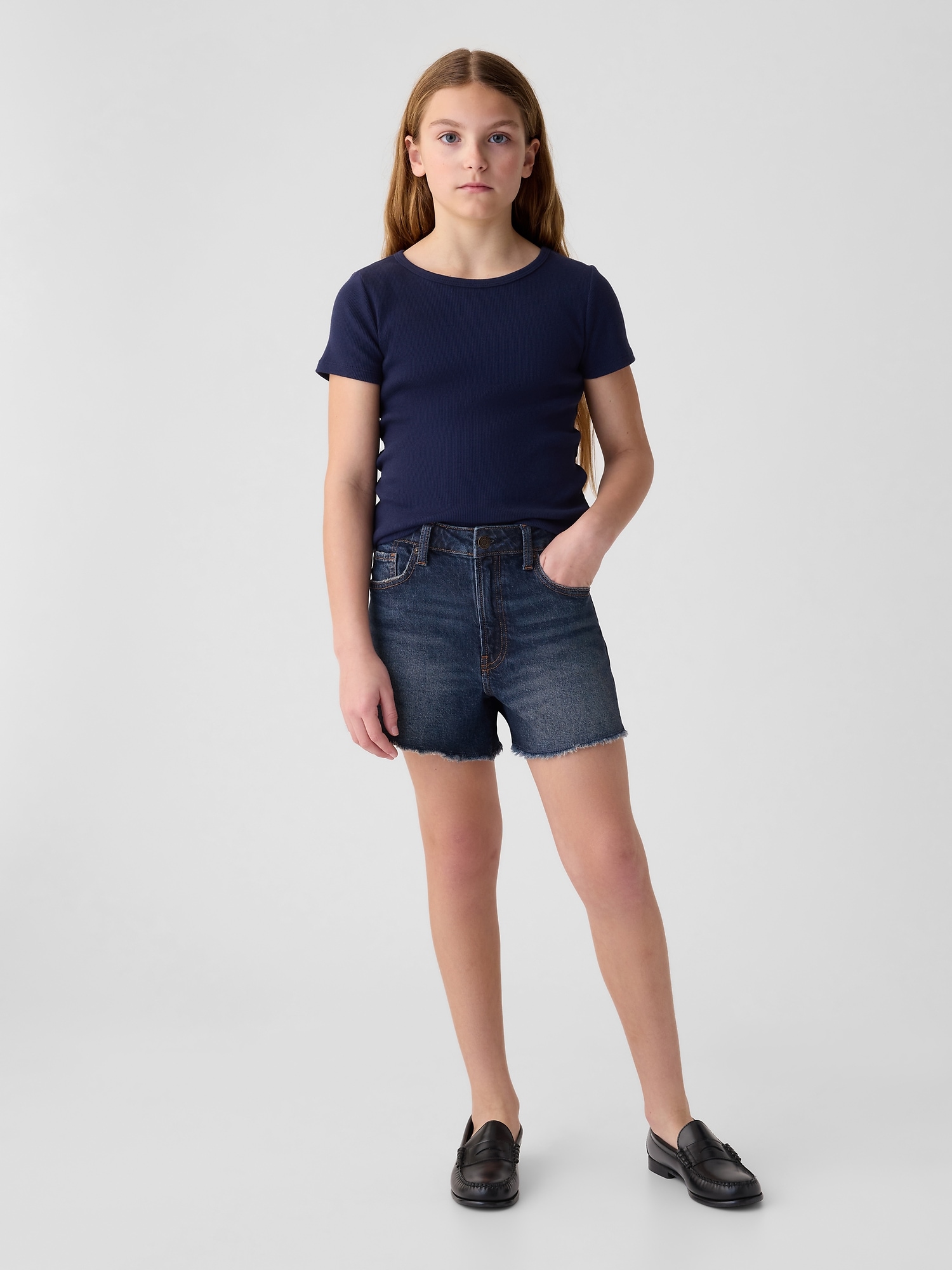 Kids High-Rise Denim Shorts - Blue