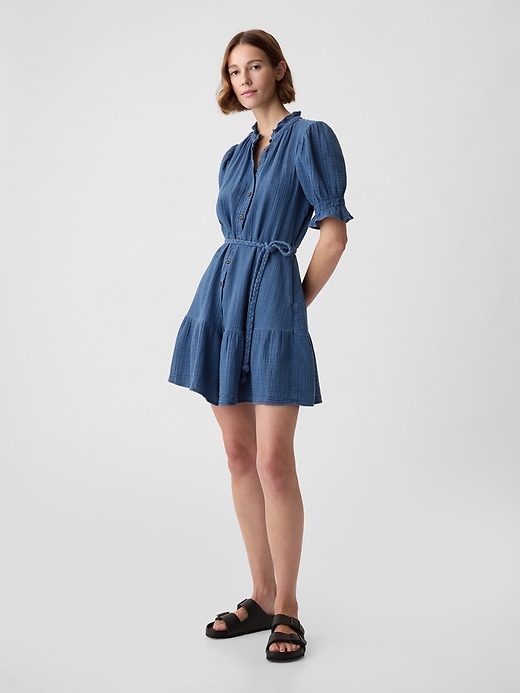 Image number 3 showing, Crinkle Gauze Denim Mini Dress