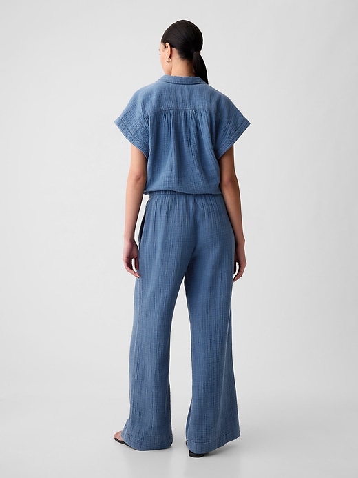 Image number 4 showing, High Rise Crinkle Gauze Wide-Leg Pants