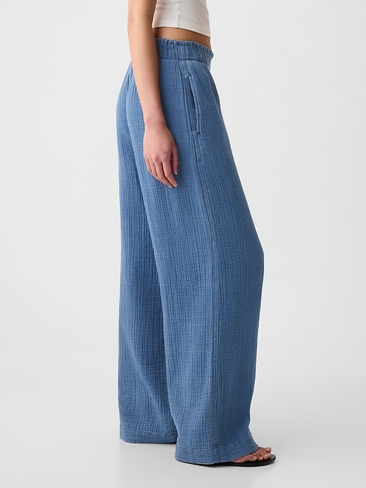 Image number 3 showing, High Rise Crinkle Gauze Wide-Leg Pants