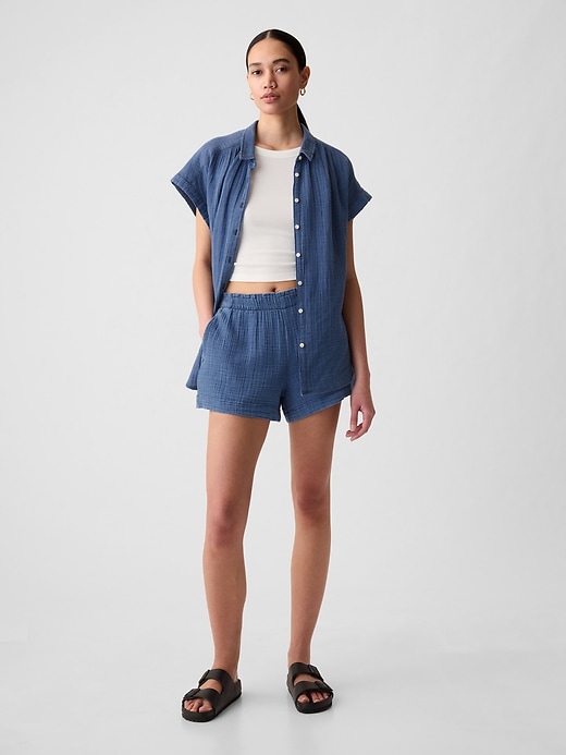 Image number 1 showing, Crinkle Gauze Denim Easy Shorts