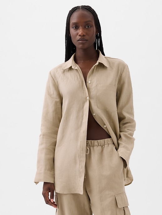 Image number 1 showing, 100% Linen Boyfriend Shirt