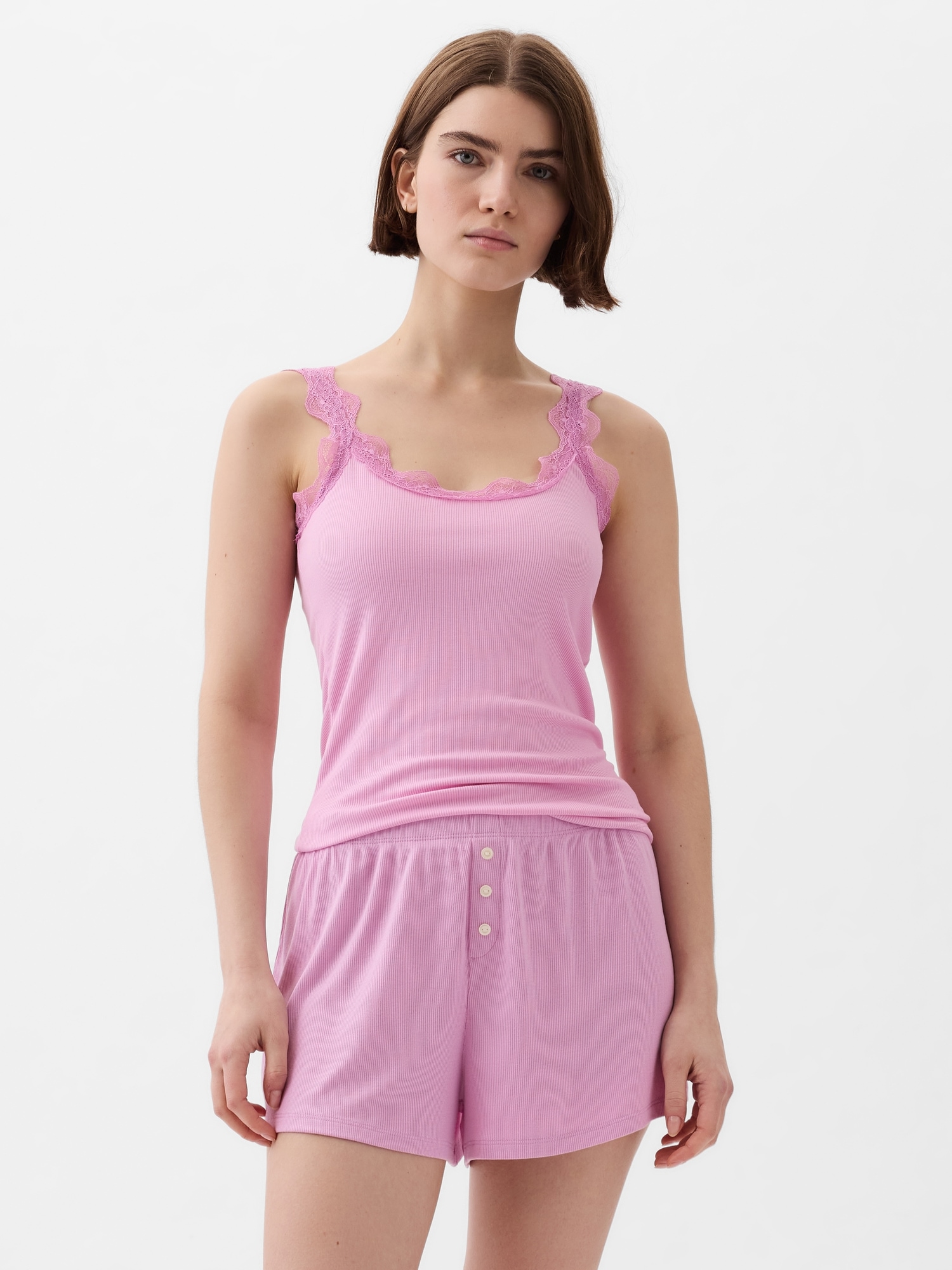 Lace-trimmed Pajama Bodysuit - Light pink - Ladies