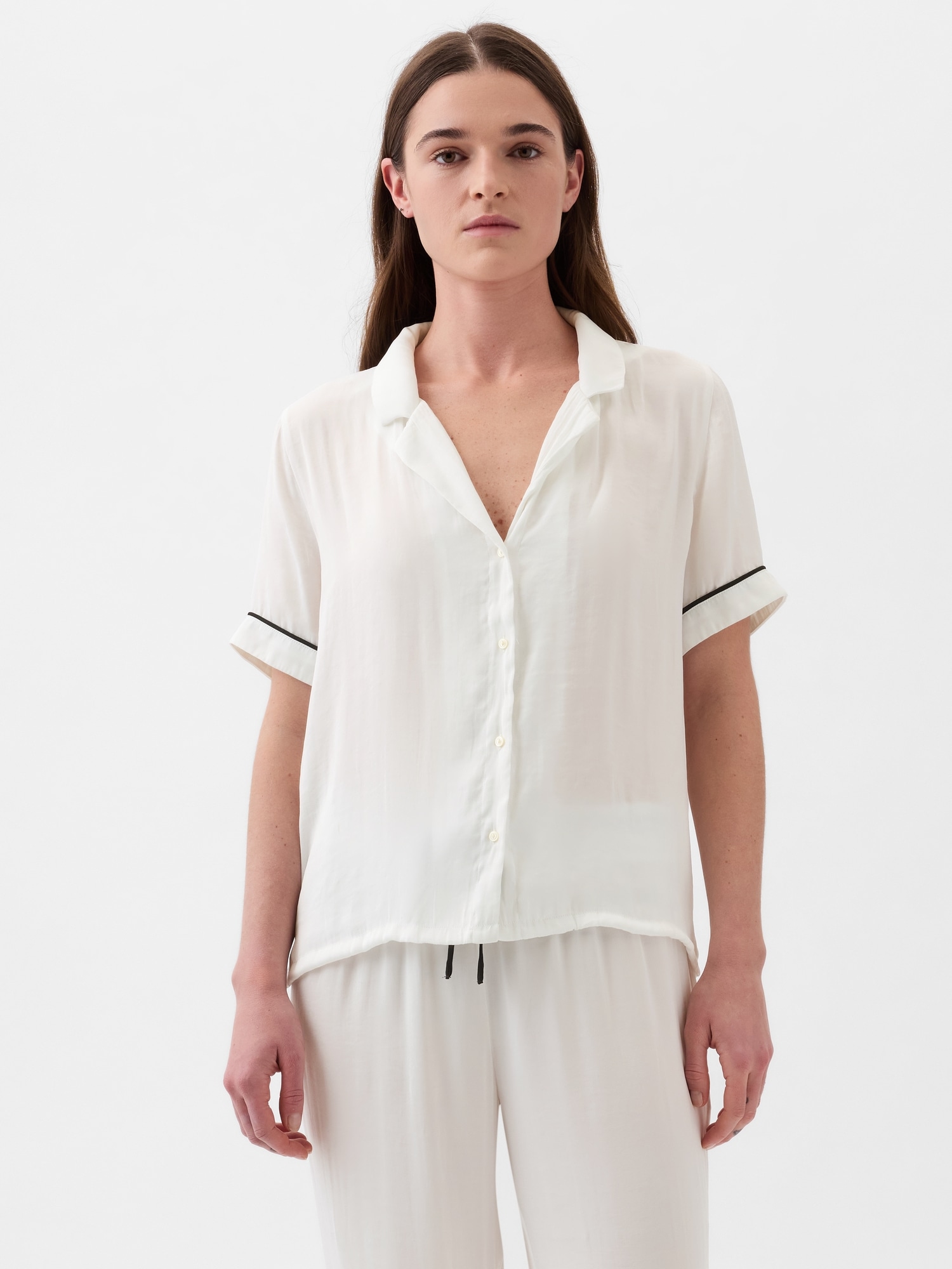 Satin PJ Shirt - White